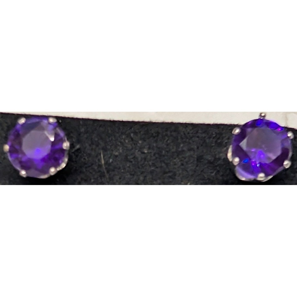 New Vintage Stud Earrings Purple Round Silver Tone Solitaire Retro Cottagecore